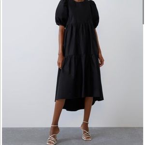 ZARA Black Tiered Dress with Puffy Sleeve